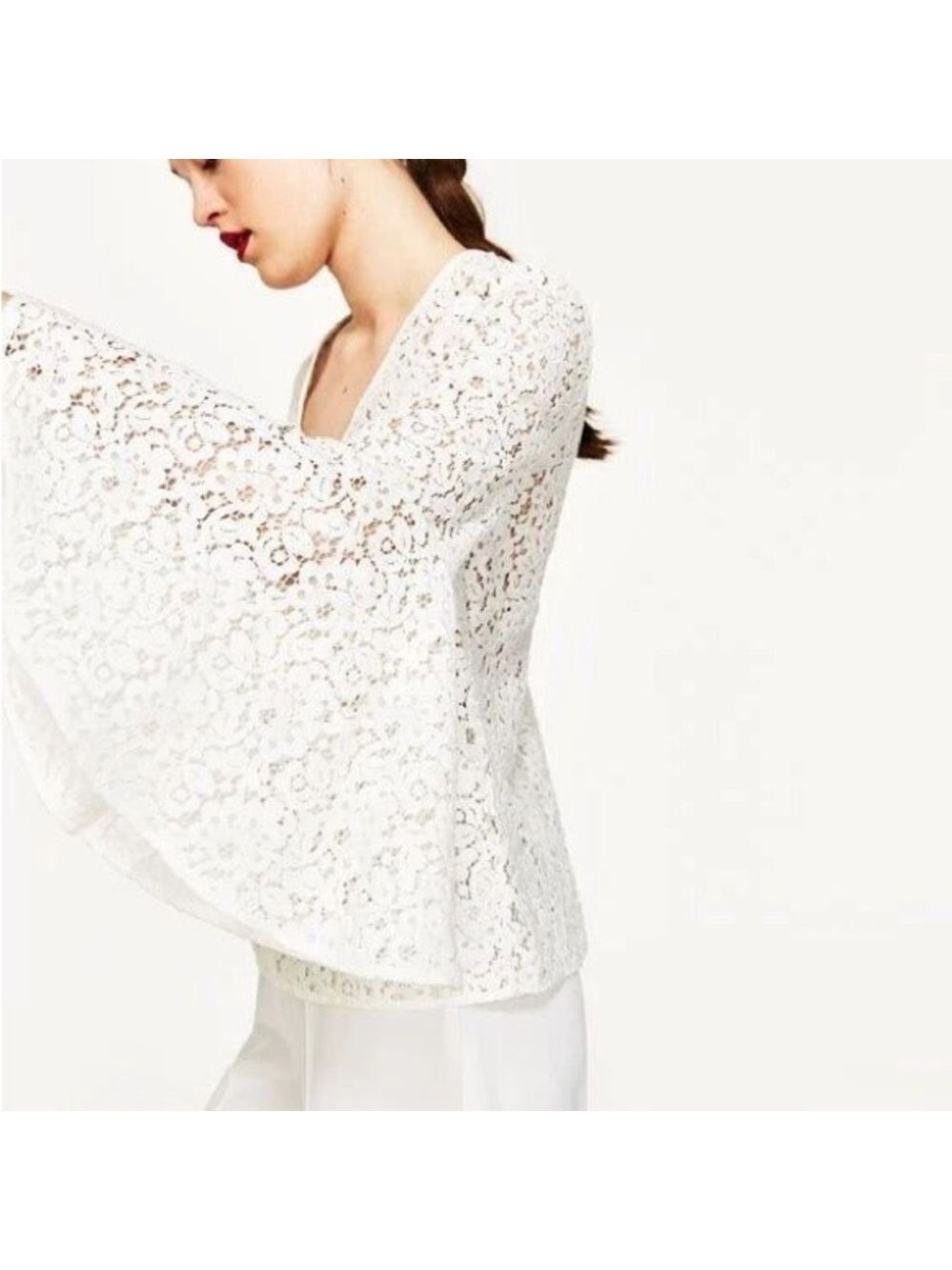 Zara Lace Bell Sleeve Blouse S
